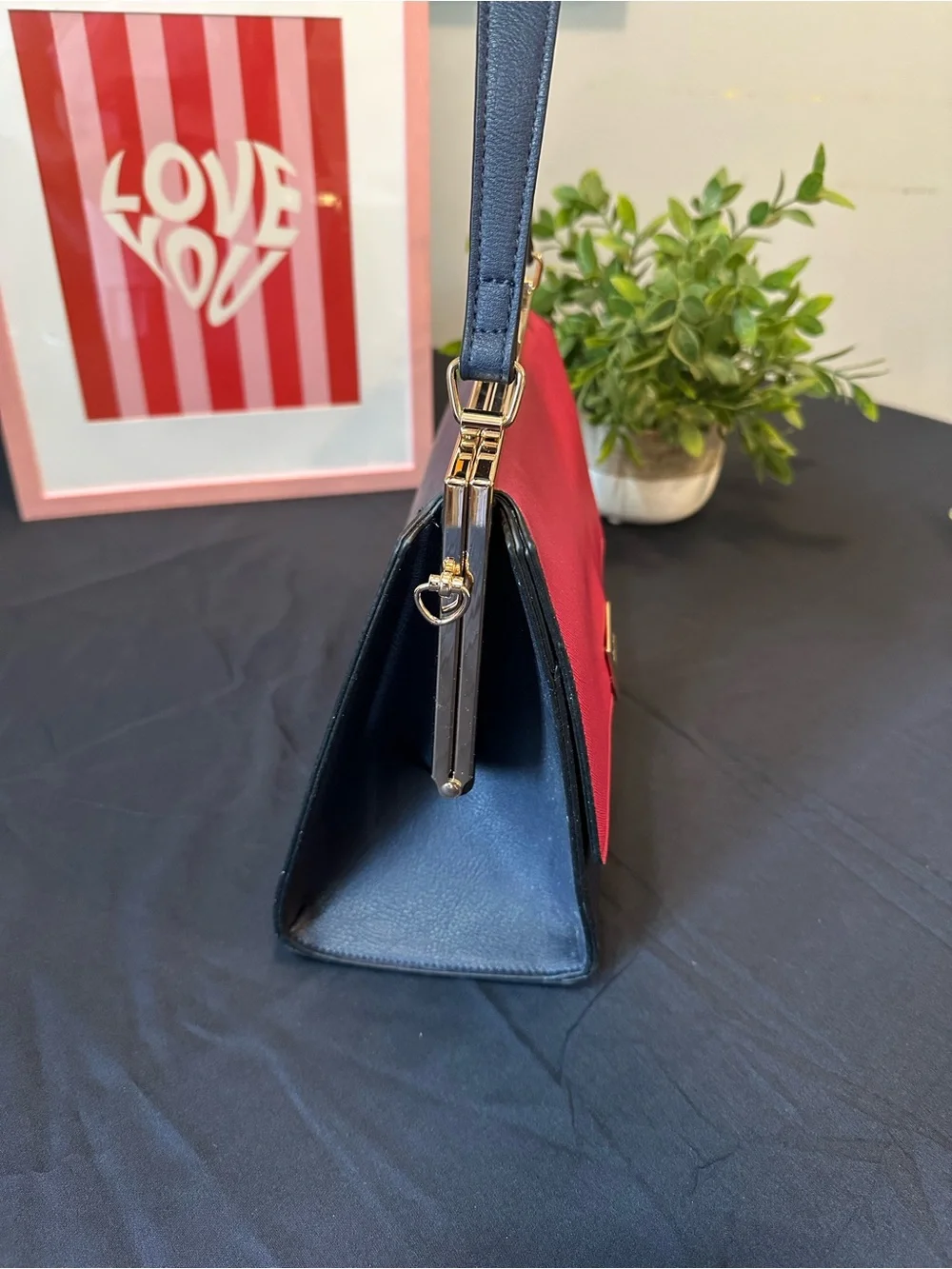 Dune London Pink and Navy Colorblock Top Handle Satchel